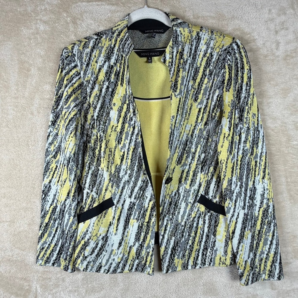 Ming Wang Womens PM Yellow Black Abstract Knit Jacket and Scoop‎ Neck Tank S